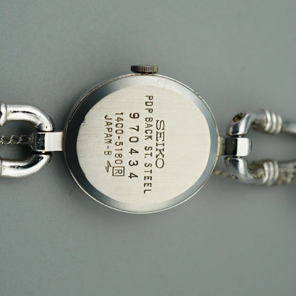 *Exc+5* Vintage SEIKO Vintage 1400-5180 Quartz Black Round 18mm Women Watch