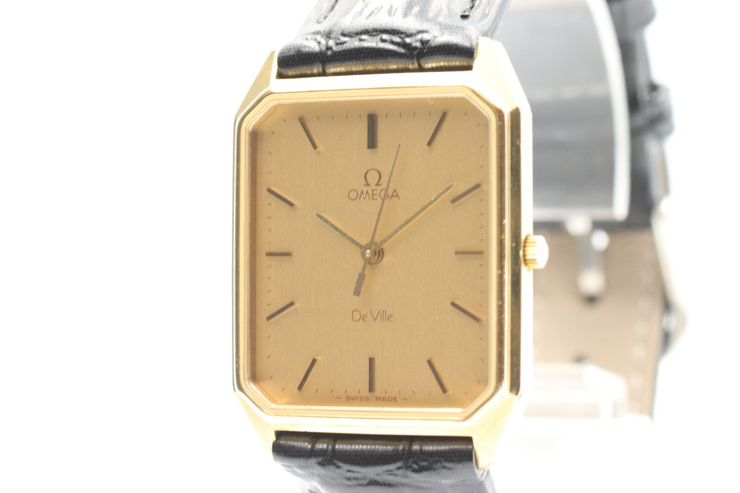 *N MINT* Vintage OMEGA De Ville Cal.1417 Qz Gold Dial Rectangle 24mm Women Watch
