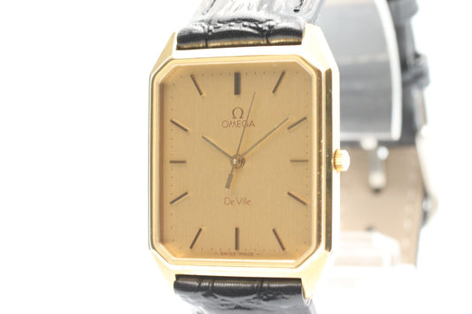 *N MINT* Vintage OMEGA De Ville Cal.1417 Qz Gold Dial Rectangle 24mm Women Watch