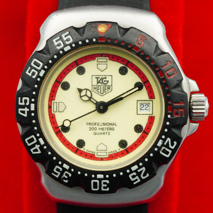 *Exc+5* Vintage TAG HEUER Professional 371.508 Qz Cream Round 28mm Women Watch