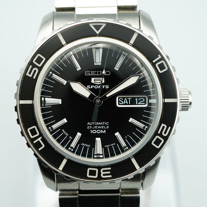 *MINT* Vintage SEIKO 5SPORTS 7S36-04N0 AT Black Dial Round 42mm Mens Watch