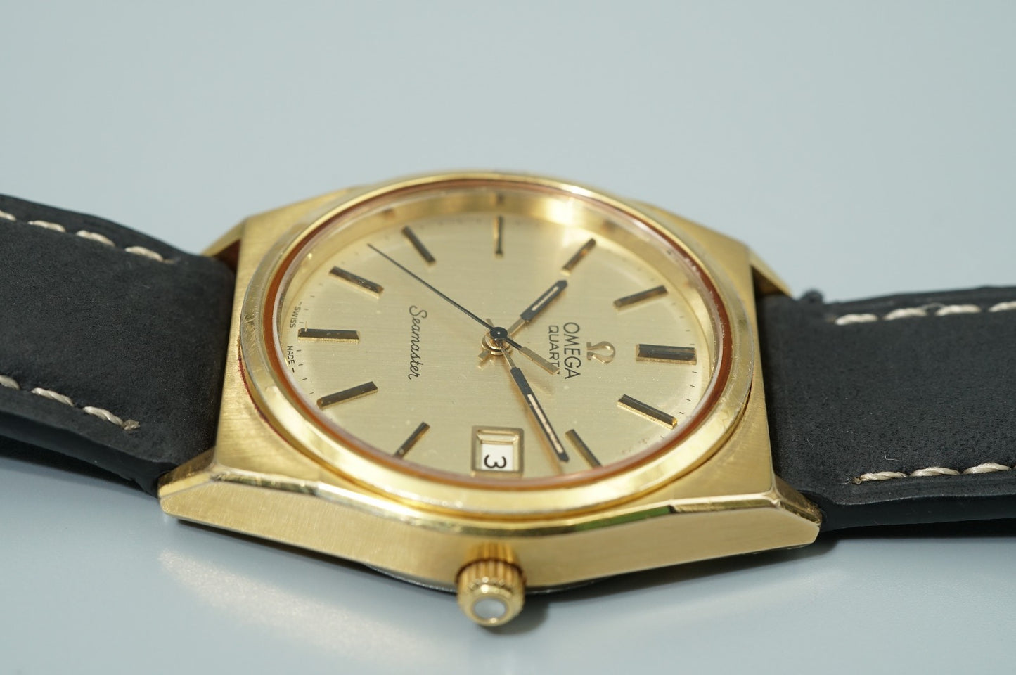 *Exc+5* Vintage 1979 OMEGA Seamaster Ref.1342 Qz Gold Dial Round 35mm Mens Watch