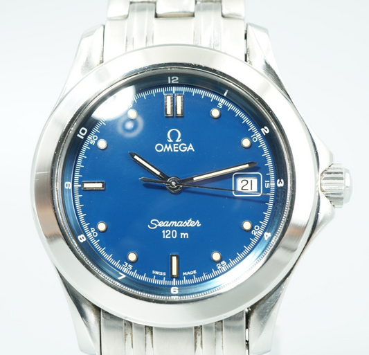 *MINT* Vintage 1994 OMEGA Seamaster Cal.1438 Qz Blue Dial Round 36mm Mens Watch