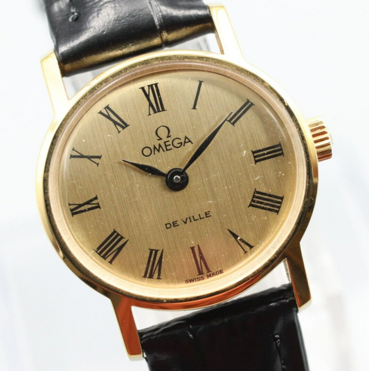 *N MINT* Vintage OMEGA De Ville Cal.625 Hand Winding Gold Roman Dial Women Watch