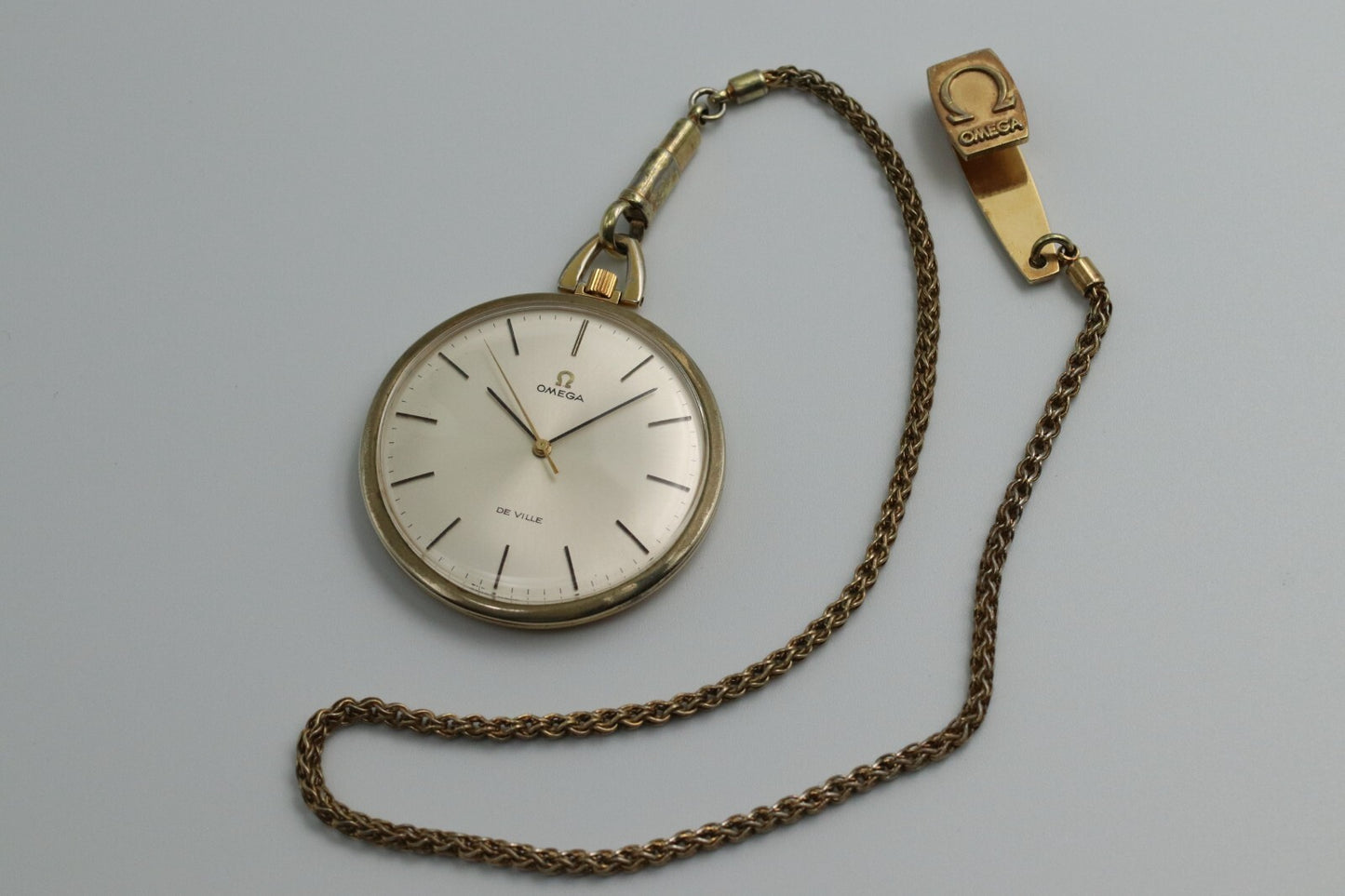 *Exc+5* Vintage OMEGA De Ville Cal.601 Hand Winding Silver Dial 43mm PocketWatch