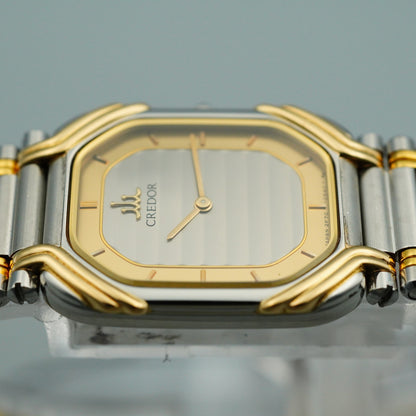 *MINT* Vintage 18KT SEIKO CREDOR 2F70-5490 Qz Silver Rectangle 19mm Women Watch