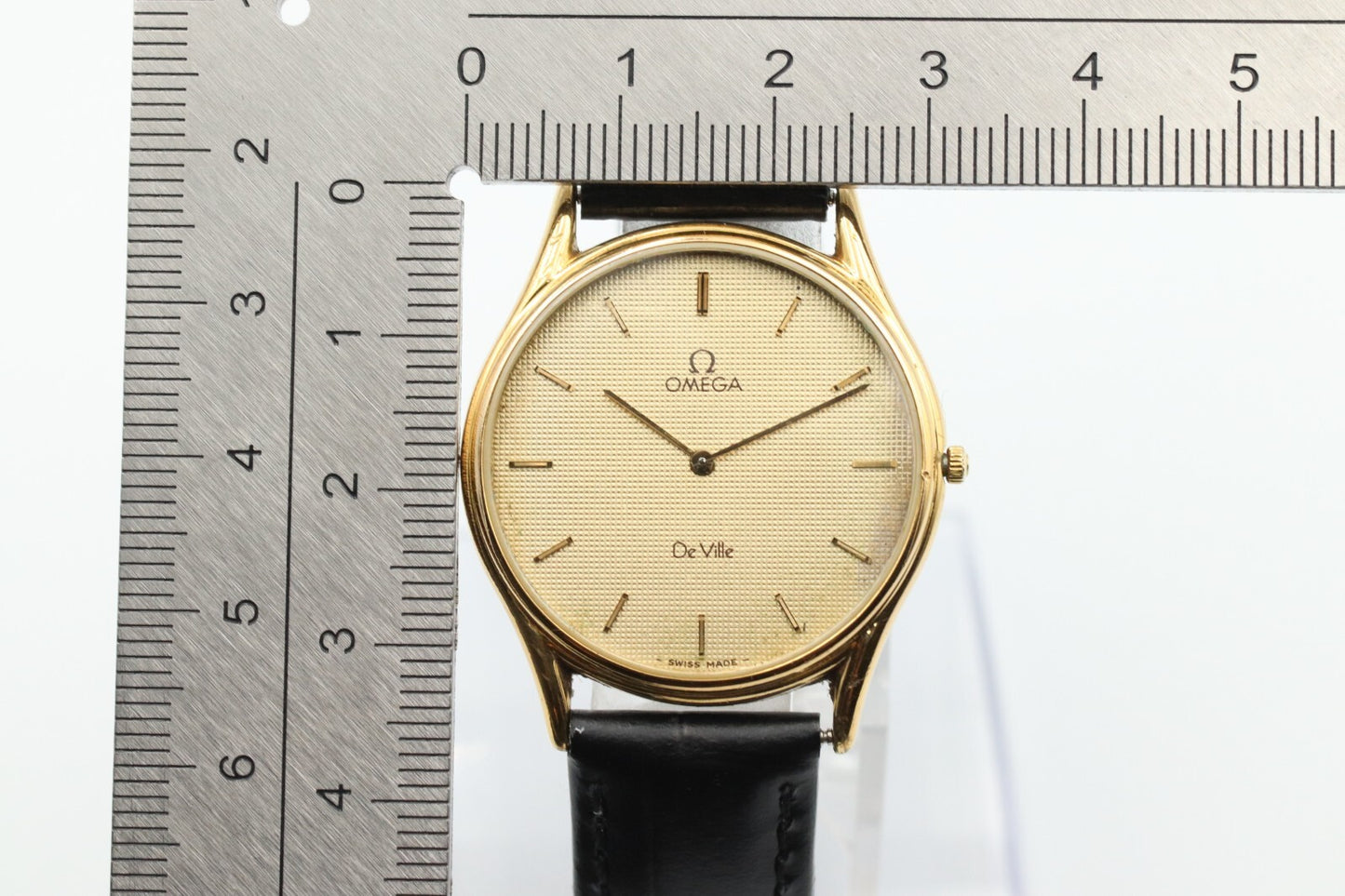 *Exc+5* Vintage OMEGA De Ville Cal.1377 Quartz Gold Dial Round Mens Watch
