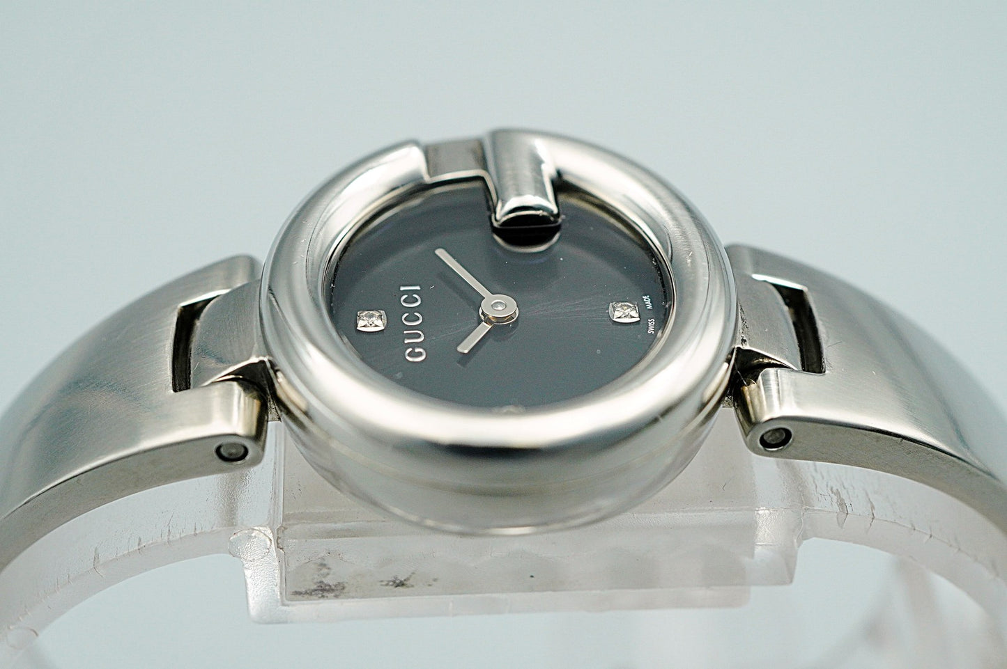 *NEAR MINT* Gucci 3P Diamond 134.5 Quartz Black Round 27mm Women Watch