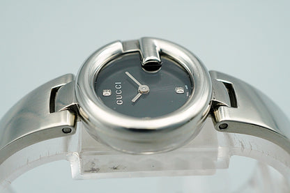 *NEAR MINT* Gucci 3P Diamond 134.5 Quartz Black Round 27mm Women Watch
