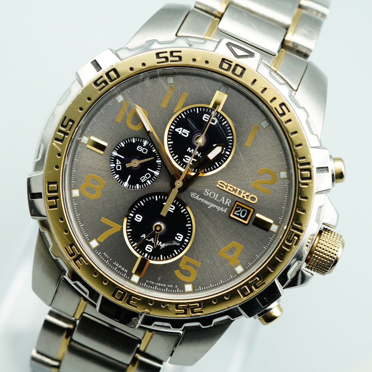 Vintage 1992 SEIKO Chronograph V172-0AT0 Solar Gray Round 44mm Mens Watch