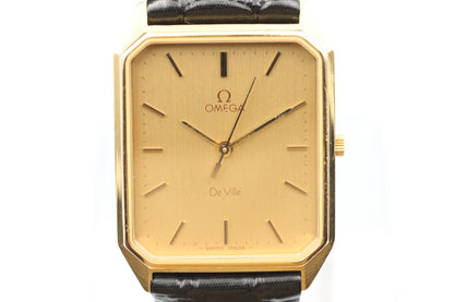 *N MINT* Vintage OMEGA De Ville Cal.1417 Qz Gold Dial Rectangle 24mm Women Watch