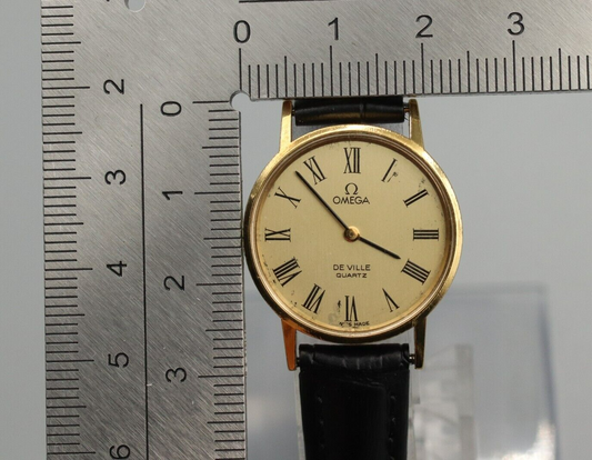 *Exc+5* Vintage OMEGA De Ville Cal.1351 Quartz Gold Roman Dial Round Women Watch
