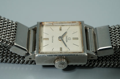 N MINT Vintage 1969 OMEGA Geneve Hand Wind Silver Square 17mm Women Watch