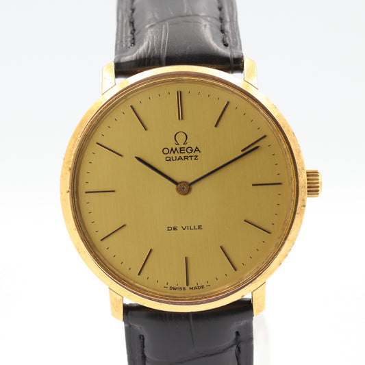 *NEAR MINT* Vintage 1980 OMEGA De Ville Cal.1330 Qz Gold Round 35mm Mens Watch