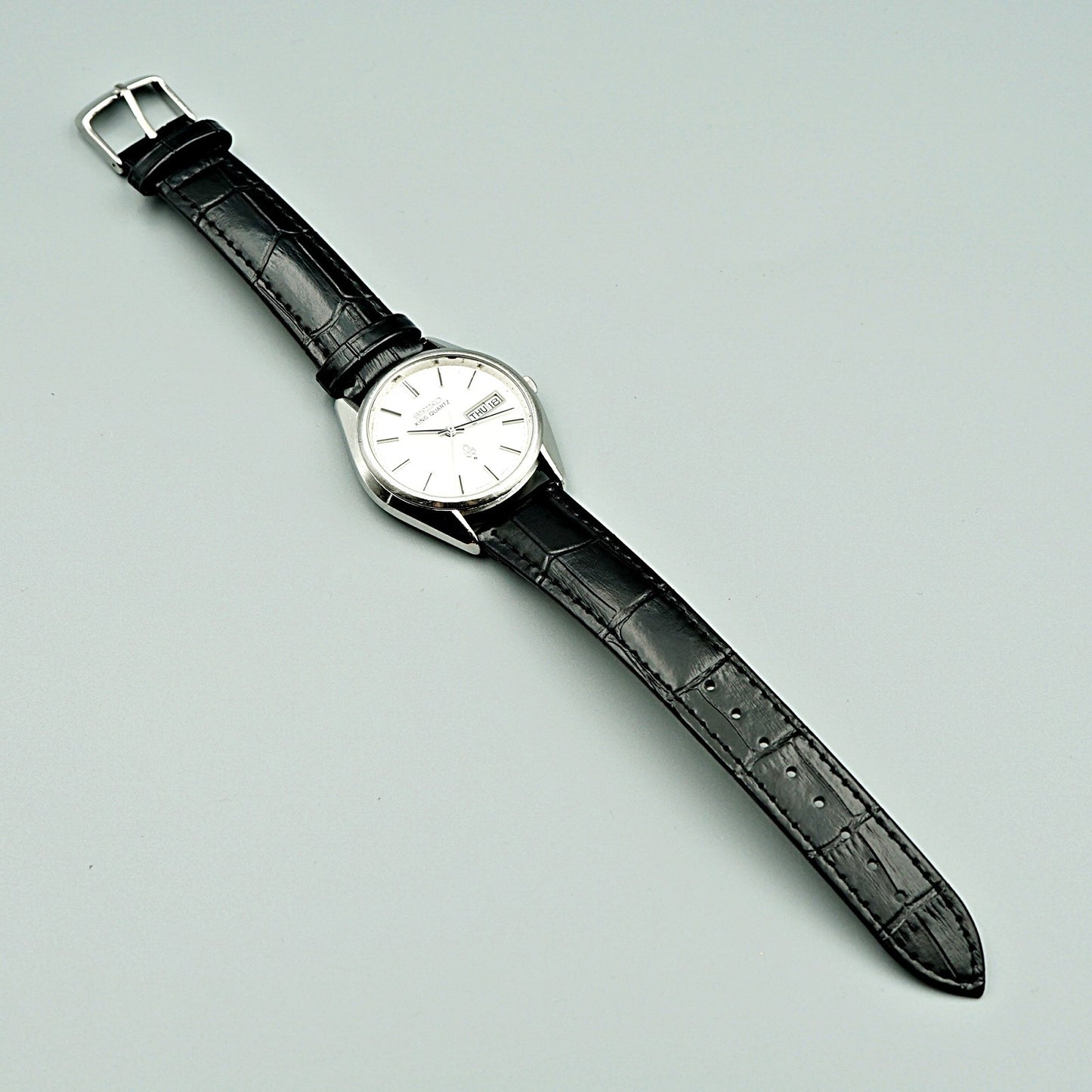 *Exc+5* Vintage 1970s SEIKO KING 4823-8000 Qz White Dial Round 36mm Mens Watch