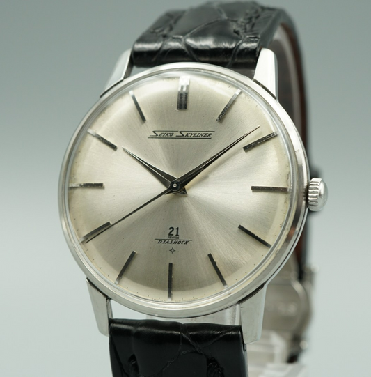 *Serviced* Vintage 1960 SEIKO SKYLINER J15006E Hand Wind Silver 36mm Mens Watch