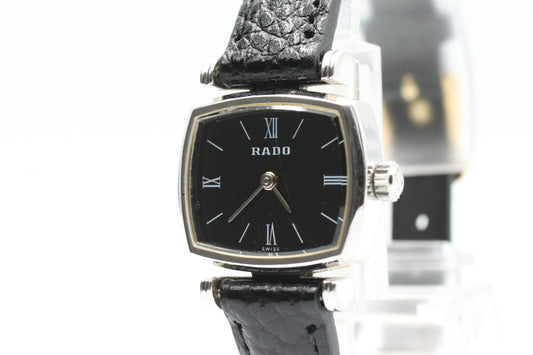 *Exc+4* Vintage RADO true Hand Winding Black Dial Square Women Watch From JAPAN