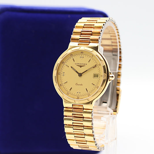 *NEAR MINT* Vintage 1990s LONGINES Conquest L161 Qz Gold Round 32mm Mens Watch