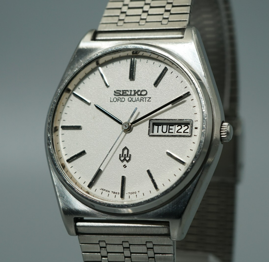 *NEAR MINT* Vintage 1980s SEIKO Lord 7853-7000 Qz White Round 34mm Mens Watch