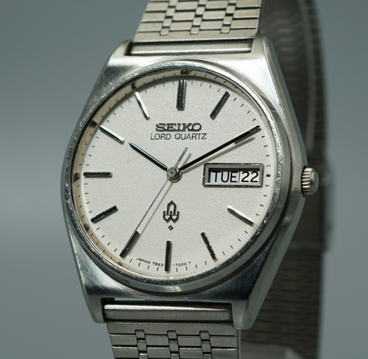 *NEAR MINT* Vintage 1980s SEIKO Lord 7853-7000 Qz White Round 34mm Mens Watch
