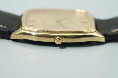 *NEAR MINT* OMEGA De Ville Cal.1417 Quartz Gold Dial Square 30mm Mens Watch