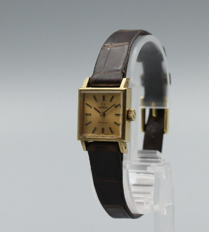 *Exc+5* Vintage OMEGA Geneve Cal.1070 Hand Winding Gold Dial Square Women Watch