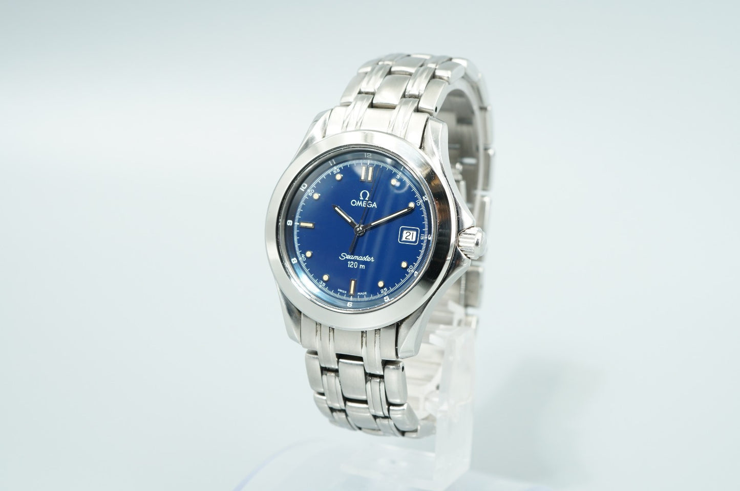 *MINT* Vintage 1994 OMEGA Seamaster Cal.1438 Qz Blue Dial Round 36mm Mens Watch