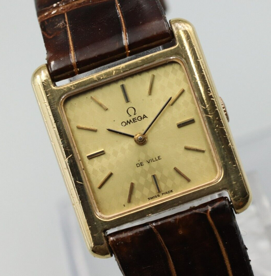 *Exc+5* Vintage OMEGA De Ville Cal.625 Hand Winding Gold Dial Square Women Watch