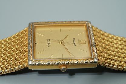 *Exc+5* Vintage 1985 SEIKO Dolce 9531-5100 Qz Gold Rectangle 25mm Women Watch