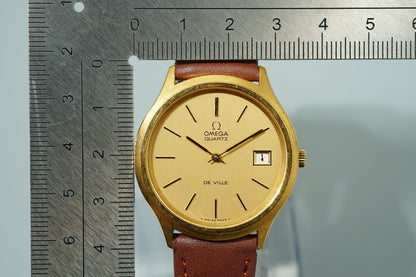 N MINT Vintage 1970s OMEGA De Ville Cal.1325 Ref.192 Qz Gold 35mm Mens Watch
