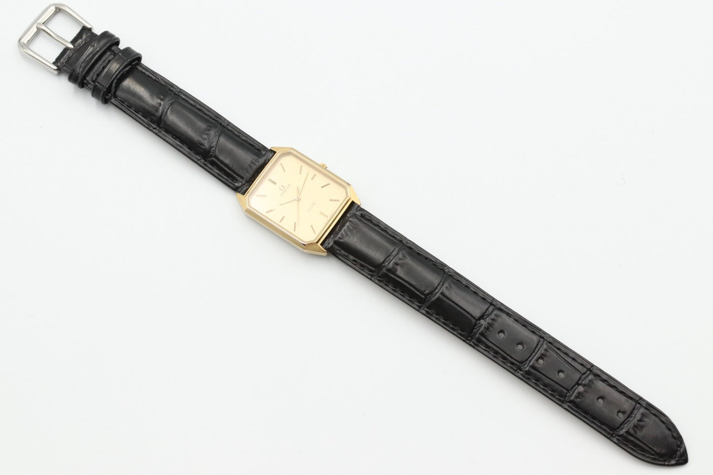 *N MINT* Vintage OMEGA De Ville Cal.1417 Qz Gold Dial Rectangle 24mm Women Watch