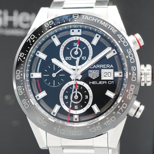 *N MINT Box & Paper* TAG HEUER Carrera CAR201Z Automatic Black 44mm Mens Watch