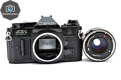 *N MINT* Canon AE-1 Program Black 35mm SLR Film Camera NFD 50mm F1.4 Lens JAPAN