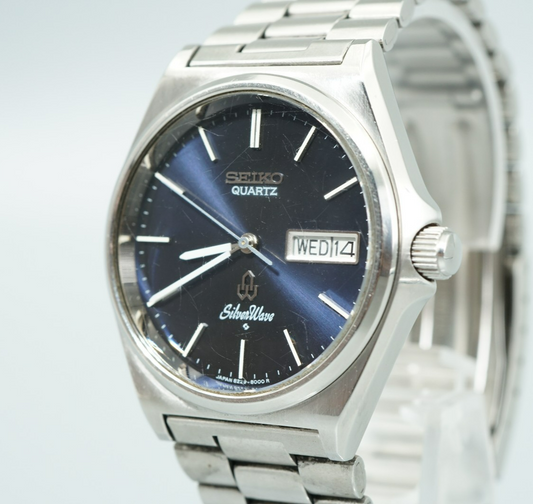 Working for Parts Vintage 1980s SEIKO Silver Wave 8229-8000 Qz 37mm Mens Watch