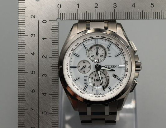 *Exc+5*  CITIZEN H804-T018696 A78040-57A Attesa Eco-Drive Solar Radio Mens Watch