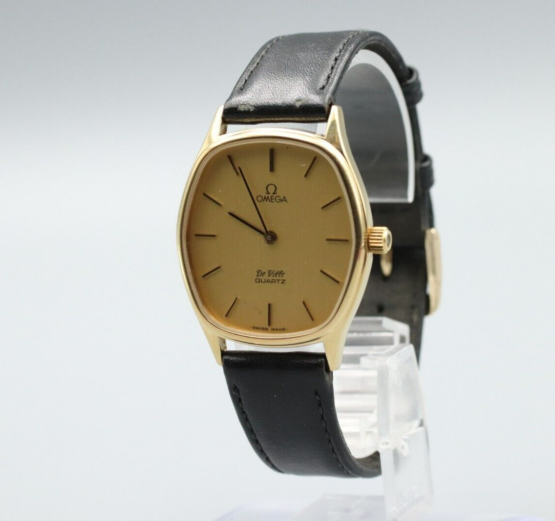 *Exc+5* Vintage OMEGA De Ville Cal.1330 Quartz Gold Dial Hexagon Mens Watch