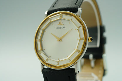 *NEAR MINT* Vintage 1988 SEIKO CREDOR 2F70-0290 Qz Silver Round 31mm Mens Watch