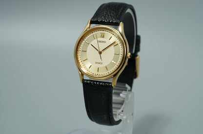 *NEAR MINT* Vintage 1998 SEIKO DOLCE 5E31-6070 Quartz Gold Round 31mm Mens Watch