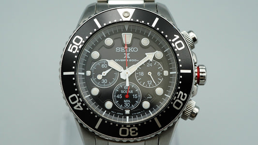 *Exc+5* Vintage SEIKO DIVER'S V175-0AD0 Qz Black Round 43mm Mens Watch