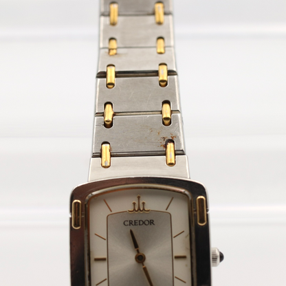 Exc+5 Vintage 1990s SEIKO CREDOR 2F70-5600 Qz Silver Rectangle 27mm Women Watch