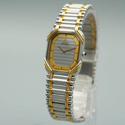 *MINT* Vintage 18KT SEIKO CREDOR 2F70-5490 Qz Silver Rectangle 19mm Women Watch