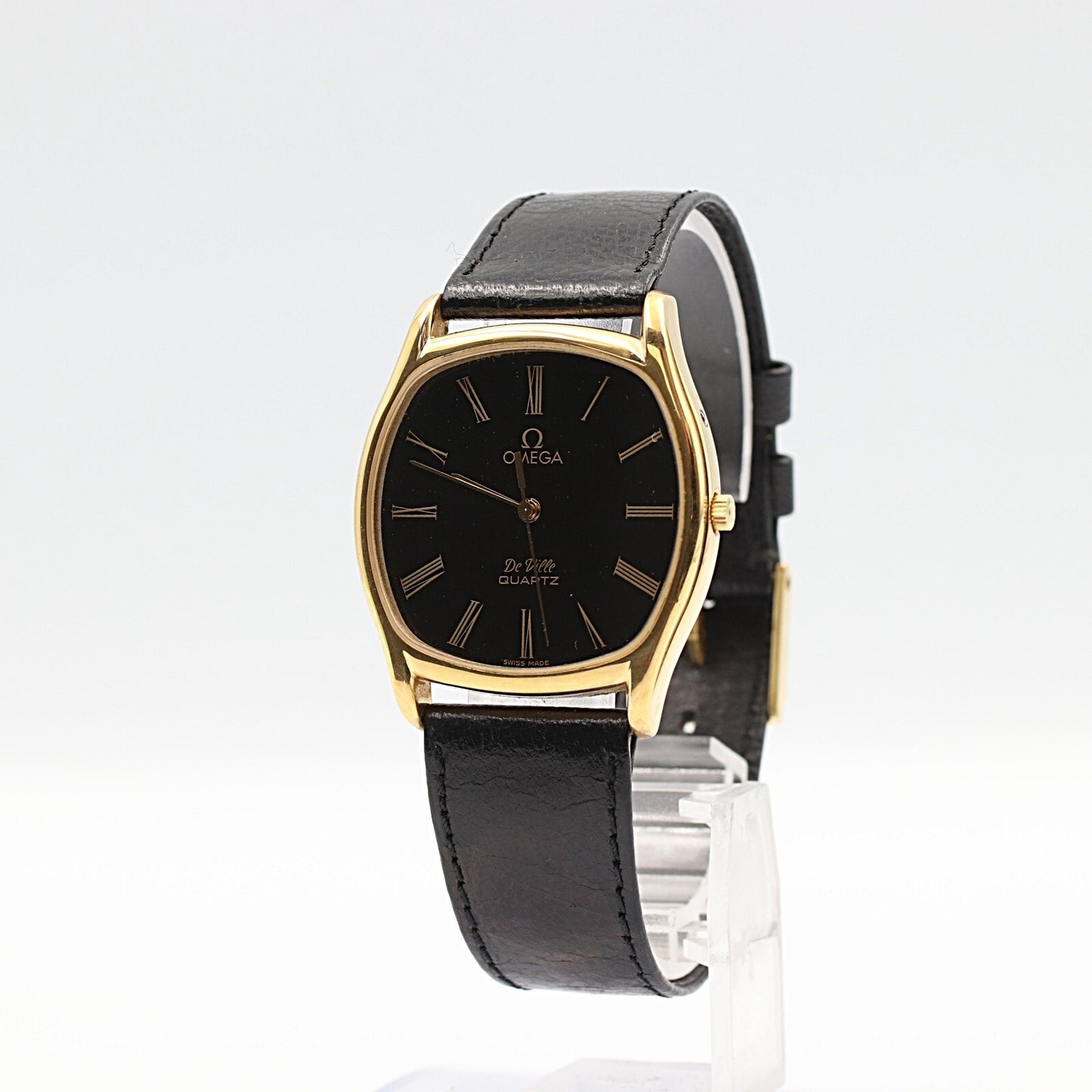 *N MINT* Vintage 1980 OMEGA De Ville Cal.1332 Qz Black Hexagon 33mm Mens Watch