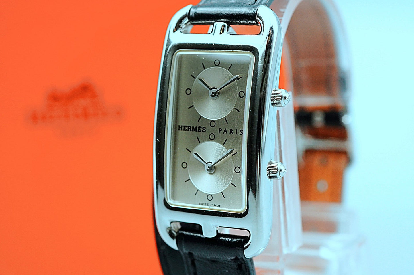*NEAR MINT* HERMES Cape Cod CC3-210 Quartz Silver Rectangle 20mm Women Watch