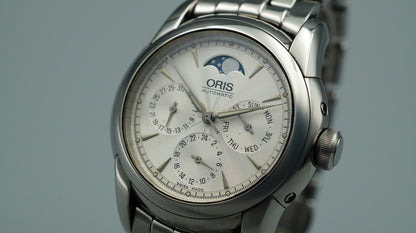 N MINT 1990s ORIS Artelier Complication 7554 Automatic Silver 37mm Mens Watch