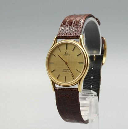 *Exc+4* Vintage OMEGA De Ville Cal.1365 Quartz Gold Dial Round Mens Watch