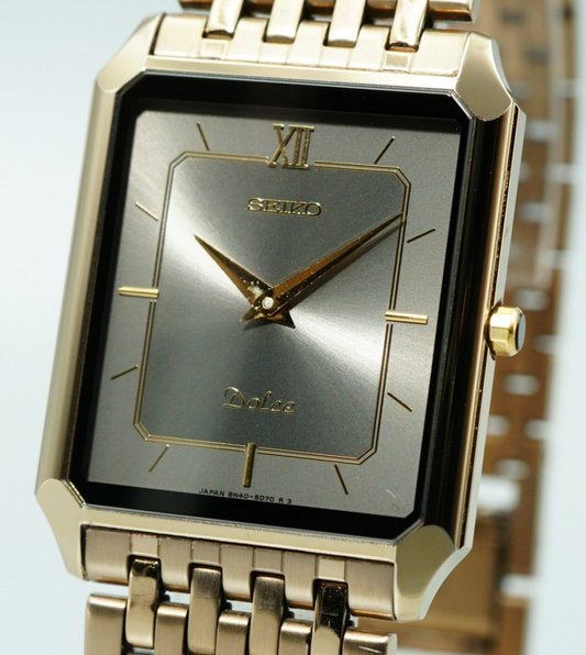 *TOP MINT* Vintage 1991 SEIKO Dolce  8N40-5050 Qz Gray Square 26mm Women Watch