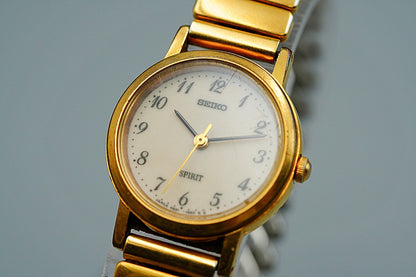 *Exc+5* Vintage 1999 SEIKO SPIRIT 4N21-0640 Quartz White Round 22mm Women Watch