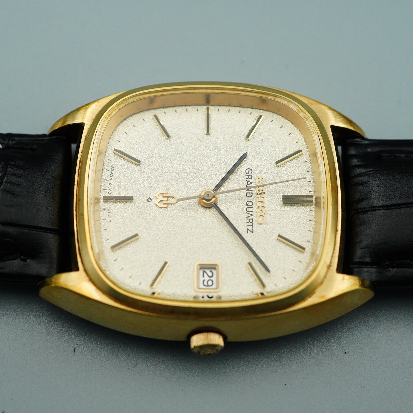 *Exc+5* Vintage 1975 SEIKO GRAND 4842-5011 Quartz Gold Square 34mm Mens Watch