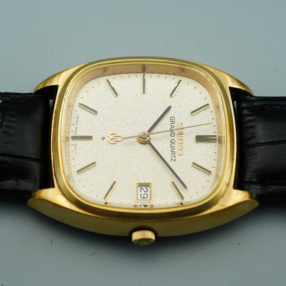 *Exc+5* Vintage 1975 SEIKO GRAND 4842-5011 Quartz Gold Square 34mm Mens Watch