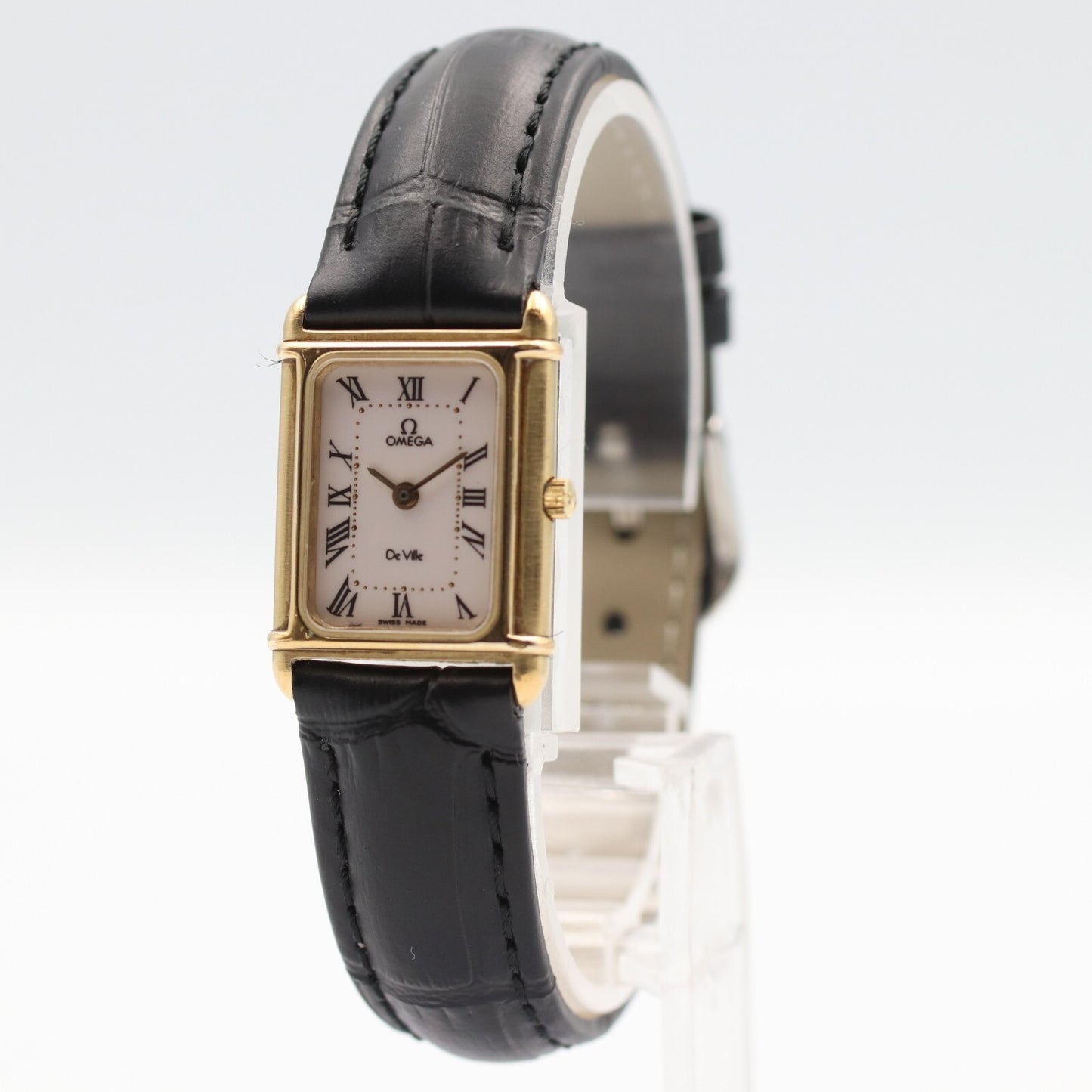 N MINT Vintage 1984 OMEGA De Ville Cal.1450 Qz White Rectangle 18mm Women Watch